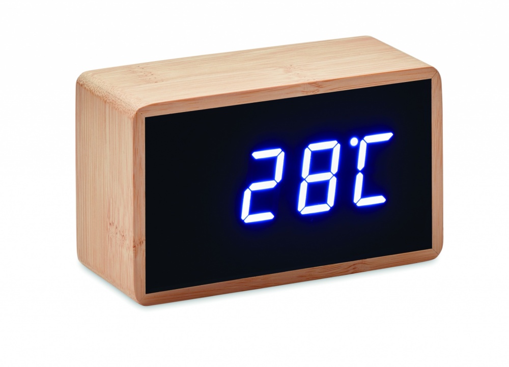 Logo trade corporate gifts image of: LED alarm clock bamboo casing Düsseldorf