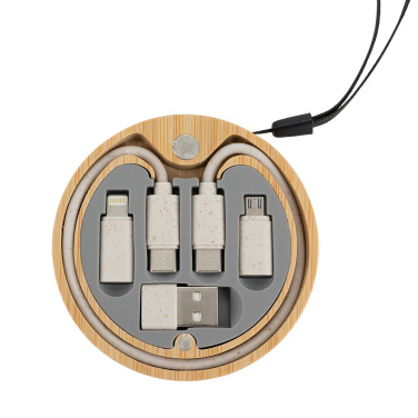 Logo trade promotional merchandise image of: 4in1 cable in wooden case, LH-ZM01