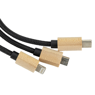 Logo trade advertising products picture of: 3-in-1 cable with elighted logo in a wooden casing, LH-ZMU06