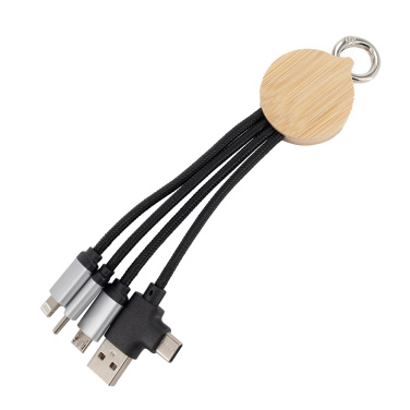 Logo trade promotional product photo of: 4-in-1 cable with elighted logo in a wooden casing, LH-ZMU05