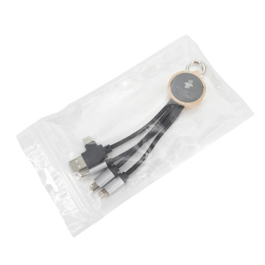 Logo trade corporate gifts picture of: 4-in-1 cable with elighted logo in a wooden casing, LH-ZMU05