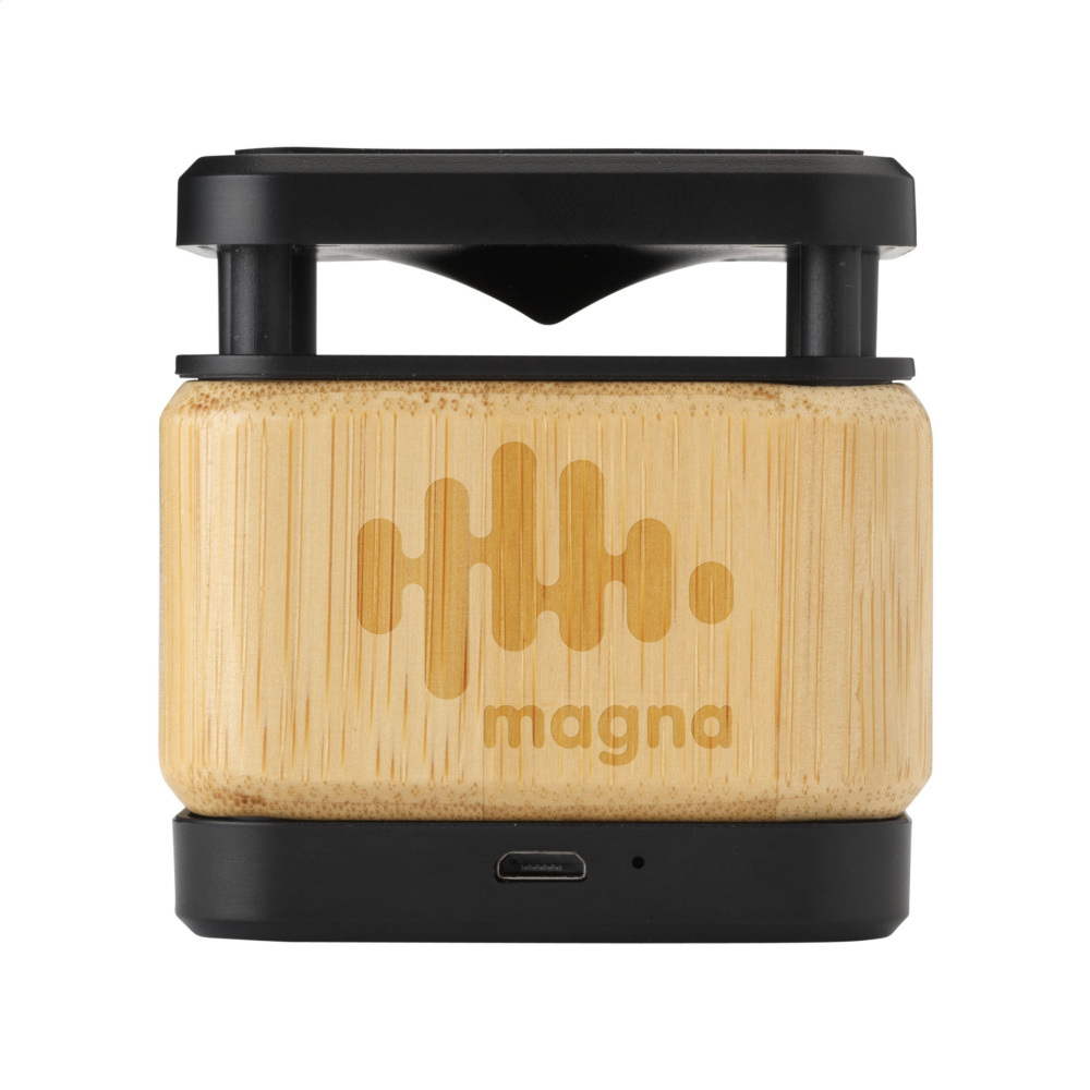 Logo trade promotional merchandise image of: Bamboo Block Speaker with wireless charger