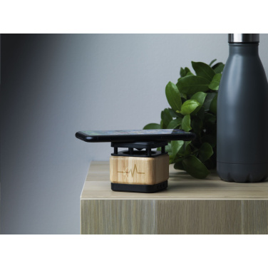 Logo trade advertising products picture of: Bamboo Block Speaker with wireless charger