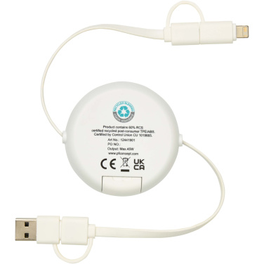 Logo trade advertising product photo of: Chechia 5-in-1 recycled plastic 100 cm retractable data sync and 45W fast charge cable