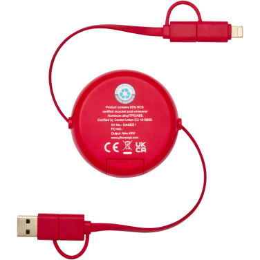 Logotrade promotional merchandise image of: Alasia 5-in-1 100 cm recycled plastic and aluminium retractable data sync and 45W fast charge cable