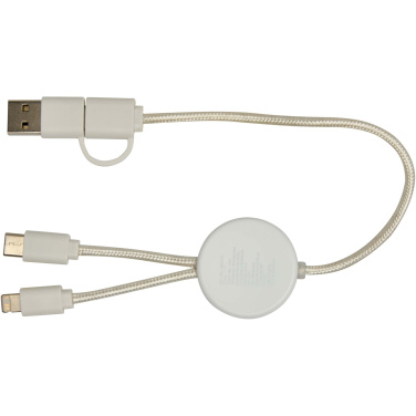 Logo trade corporate gifts image of: Chechia 5-in-1 recycled plastic 30 cm data sync and 27W fast charge cable with bamboo details
