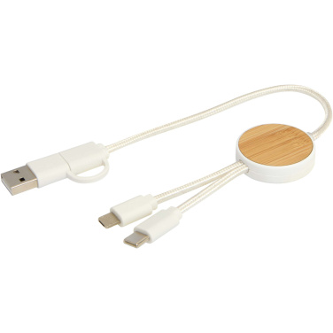 Logotrade promotional giveaway picture of: Chechia 5-in-1 recycled plastic 30 cm data sync and 27W fast charge cable with bamboo details