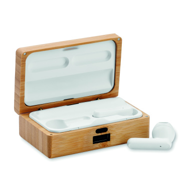 Logo trade promotional merchandise picture of: TWS earbuds in bamboo case