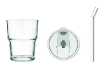 Logo trade promotional merchandise image of: Glass tumbler with straw 400ml