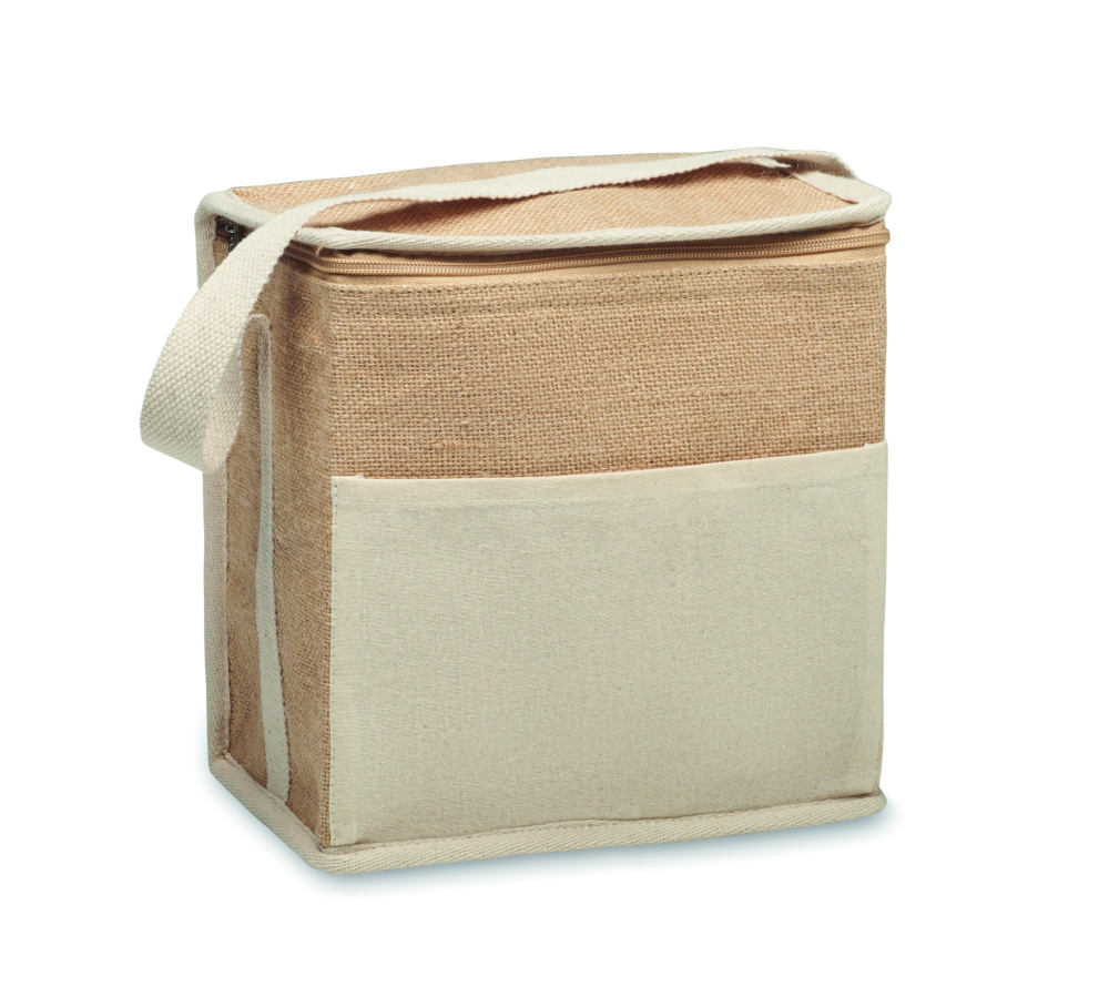 Logo trade promotional giveaways image of: Jute and canvas cooler bag 3L