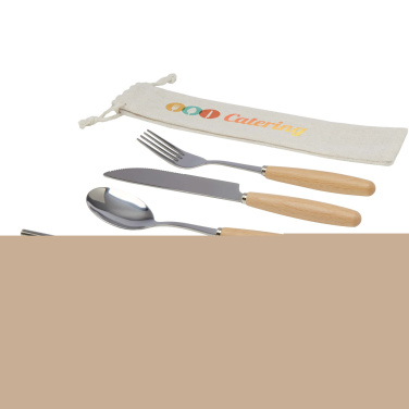 Logo trade promotional gifts image of: Root 5-piece stainless steel and beech wood cutlery set