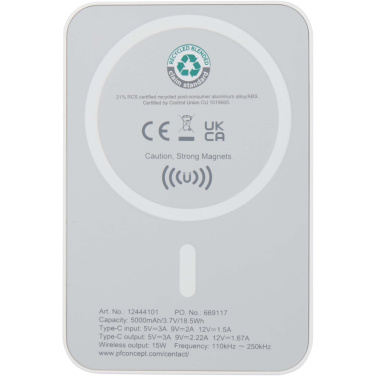 Logotrade promotional item image of: Acrab 5000 mAh 15W magnetic wireless power bank with 20W PD - made from recycled plastic