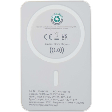 Logo trade business gift photo of: Acrab 10.000 mAh 15W magnetic wireless power bank with 20W PD - made from recycled plastic