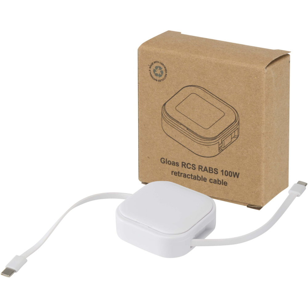 Logo trade advertising products image of: Gloas 5-in-1 recycled retractable data sync and 100W fast charge cable with smartphone tool kit