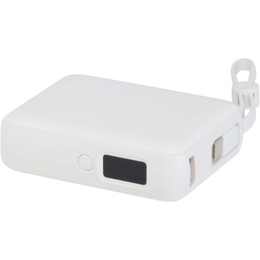 Logo trade promotional items image of: Acrux 10.000 mAh 35W tablet power bank with built in Type-C cable - made from recycled plastic