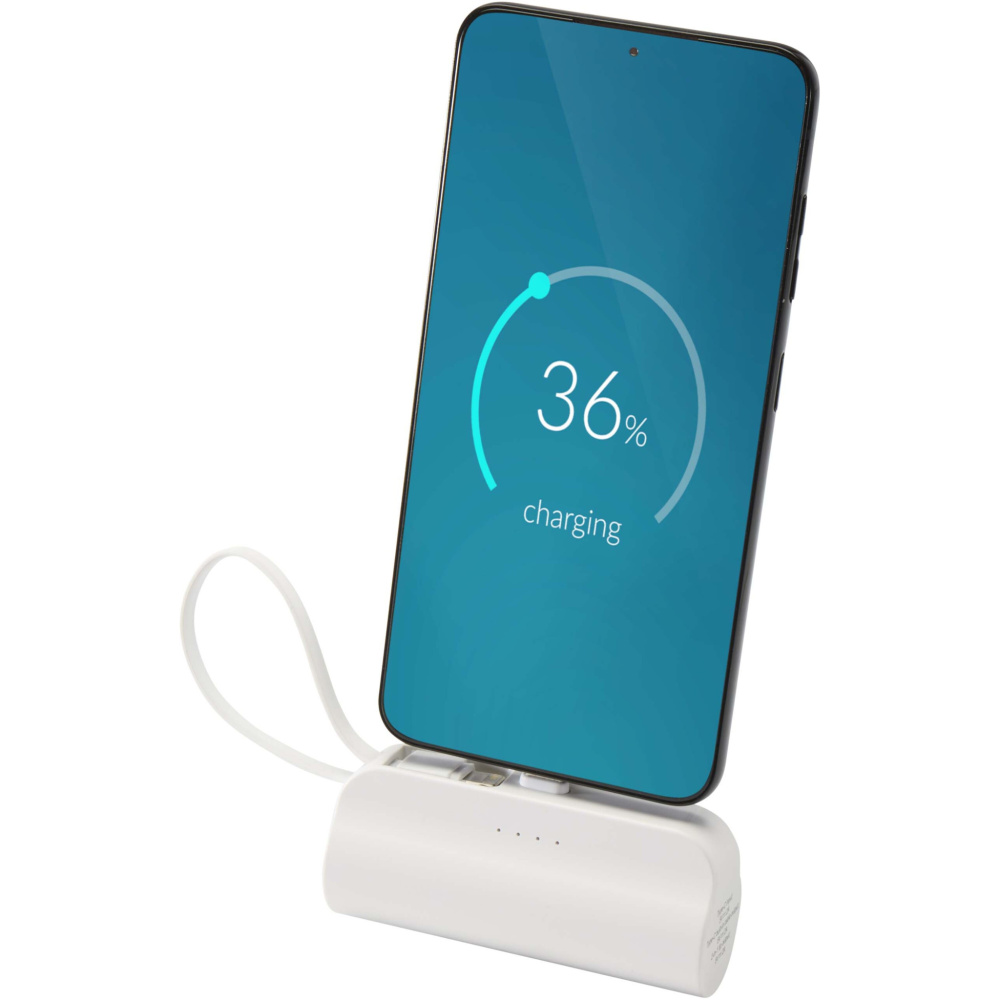 Logo trade promotional giveaways picture of: Alnair 5000 mAh 10W recycled plastic Type-C power bank with built-in flip stand and 2-in-1 cable