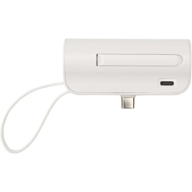 Logo trade promotional merchandise picture of: Alnair 5000 mAh 10W recycled plastic Type-C power bank with built-in flip stand and 2-in-1 cable