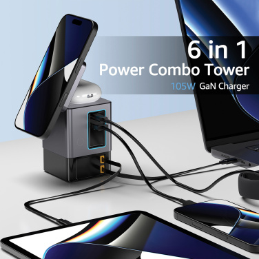 Logo trade promotional merchandise picture of: Urban Vitamin Sacramento 105W GAN charger+retractable cables