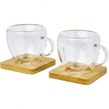 Logotrade reklaamtoote foto: Manti 2-osaline 100 ml topeltseinaga klaasist tass bambusest alusega 