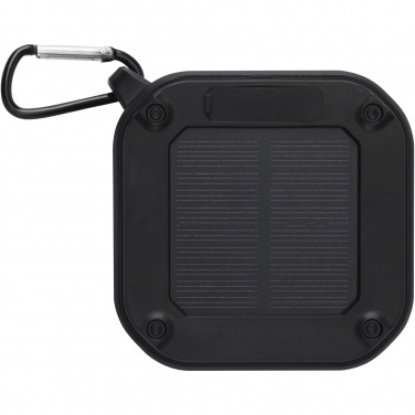 Logotrade meened pilt: Solo 3W IPX5 RCS taaskasutatud plastikust päikeseenergia Bluetooth® kõlar karabiiniga 