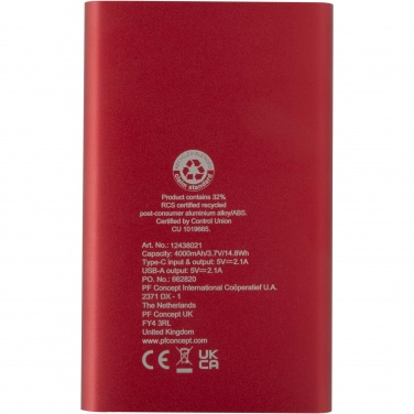 Logo trade reklaamtooted foto: Pep 4000 mAh Type-C taaskasutatud alumiiniumist akupank 