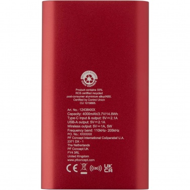 Logotrade firmakingid pilt: Juice 4000 mAh Type-C taaskasutatud alumiiniumist juhtmevaba toitepank 