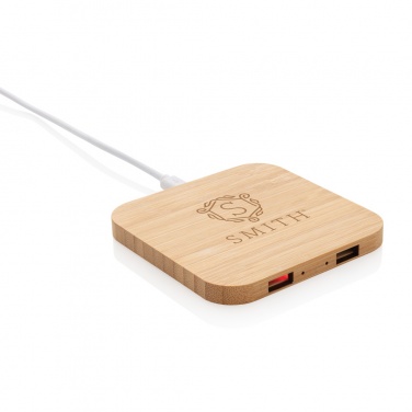 Logo trade ärikingituse pilt: Bambusest 5W juhtmevaba laadija USB-ga