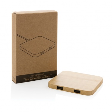 Logo trade reklaamkingi pilt: Bambusest 10 W juhtmevaba laadija USB-ga