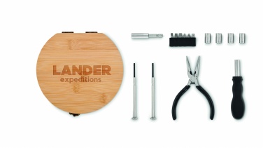 Logo trade firmakingi pilt: 15-osaline tööriistakomplekt bambusest kohver