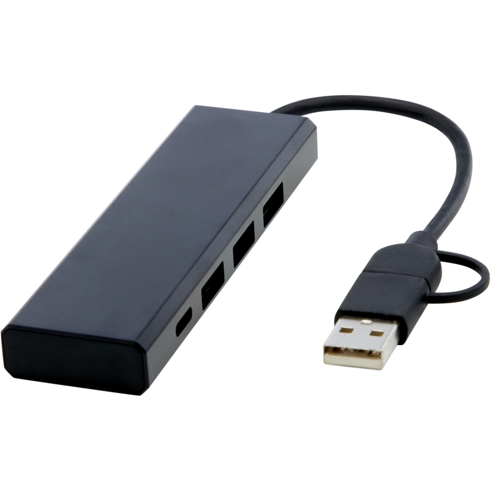 Logotrade mainoslahja ja liikelahja kuva: Rise RCS-kierrätetystä alumiinista valmistettu USB 2.0 -keskitin