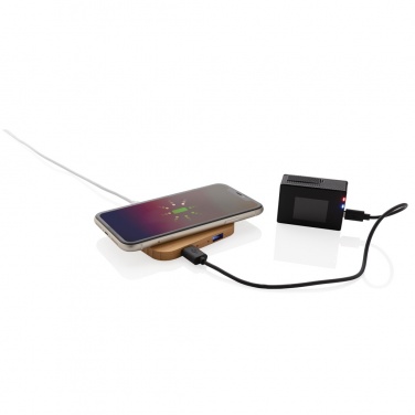 Logotrade mainoslahja ja liikelahja kuva: 10W bambuinen langaton laturi USB:llä