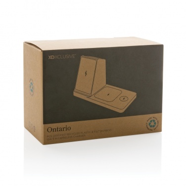 Logotrade mainostuote tuotekuva: Ontario RCS 15W 3-in-1 laturi kier. muovista ja bambusta