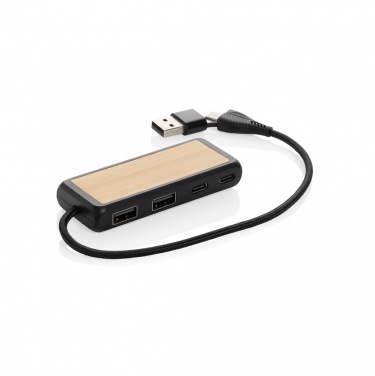 Logo trade liikelahjat mainoslahjat kuva: Link RCS kaksoistulo USB-hub kierrätysmuovia ja bambua