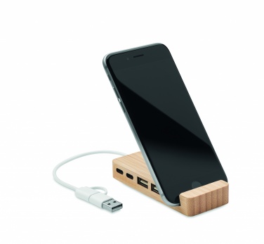 Logotrade liikelahja tuotekuva: 4 portin USB-keskitin bambua