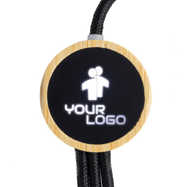 Logo trade mainoslahja ja liikelahja tuotekuva: 3-in-1-kaapeli, jossa on valaistu logo puukotelossa, LH-ZMU06