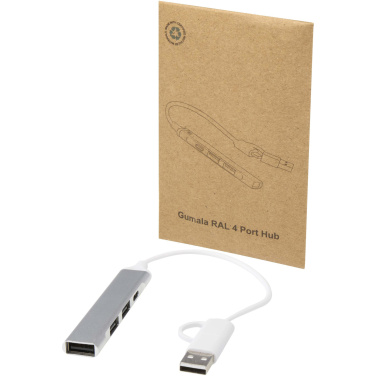 Logo trade liikelahjat tuotekuva: Alkaid 4-porttinen kierrätetystä alumiinista valmistettu USB-A- ja Type-C-keskitin, jossa kaksi sisääntuloa