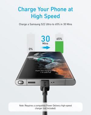 Logo trade mainostuotet tuotekuva: Anker USB-C–USB-C-kaapeli, 1,8 metriä, 60 W