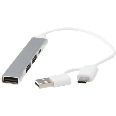 Logotrade Ideja dāvanas foto: Alkaid 4 portu pārstrādāta alumīnija USB-A un C tipa centrmezgls ar divām ieejām