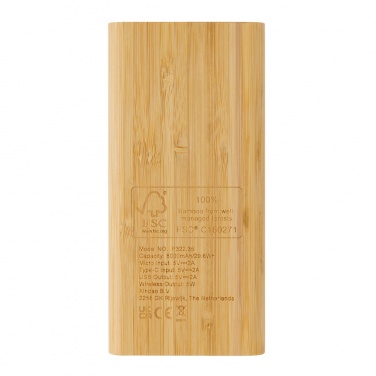 Логотрейд pекламные продукты картинка: Беспроводной внешний аккумулятор Bamboo 8.000 мАч 5 Вт