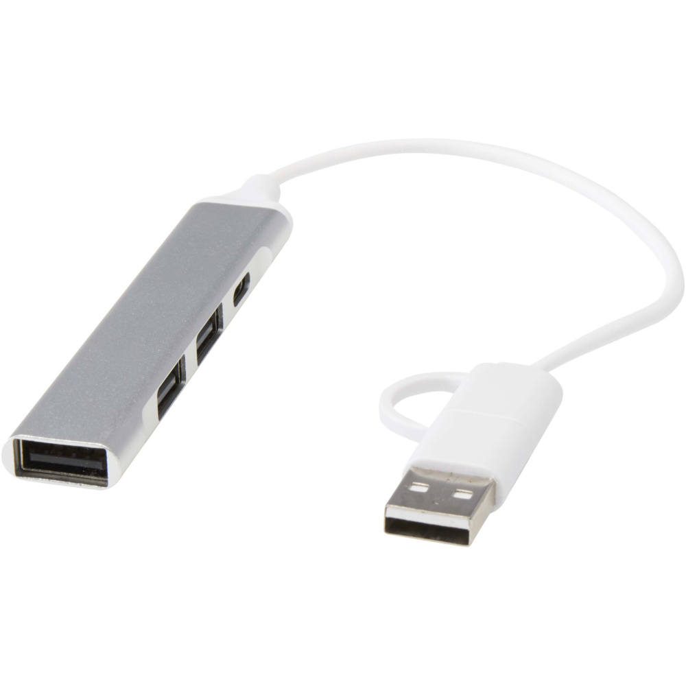 Логотрейд бизнес-подарки картинка: Alkaid 4-портовый концентратор USB-A и Type-C из переработанного алюминия с двумя входами
