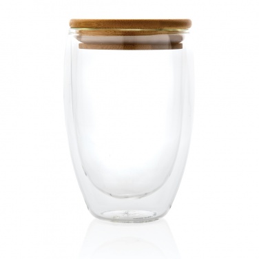 Logotrade reklamprodukter bild: Dubbelväggigt borosilikatglas med bambulock, 350ml