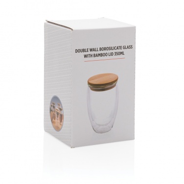 Logotrade profilreklam bild: Dubbelväggigt borosilikatglas med bambulock, 350ml