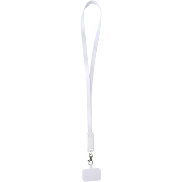 Logotrade reklamprodukter bild: Franz nyckelband för smartphone av återvunnen plast med inbyggd datasynkroniseringskabel och 65 W snabbladdande 5-i-1-kabel