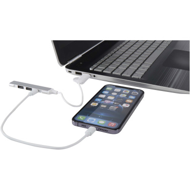 Logotrade profilreklam bild: Alkaid 4-portars USB-A- och Typ-C-hubb med dubbla ingångar av återvunnen aluminium