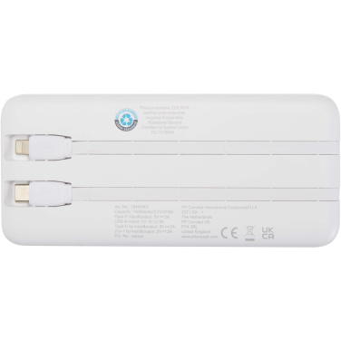 Logotrade presentreklam bild: Adhil 10 000 mAh 10 W powerbank av återvunnen plast med två inbyggda kablar